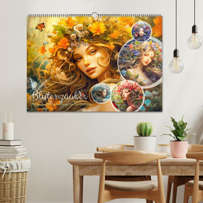 Blütenzauber - Farbenfrohe Illustrationen der Göttin Flora (CALVENDO Wandkalender 2026)