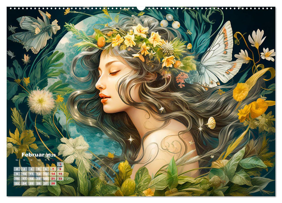 Blütenzauber - Farbenfrohe Illustrationen der Göttin Flora (CALVENDO Wandkalender 2026)