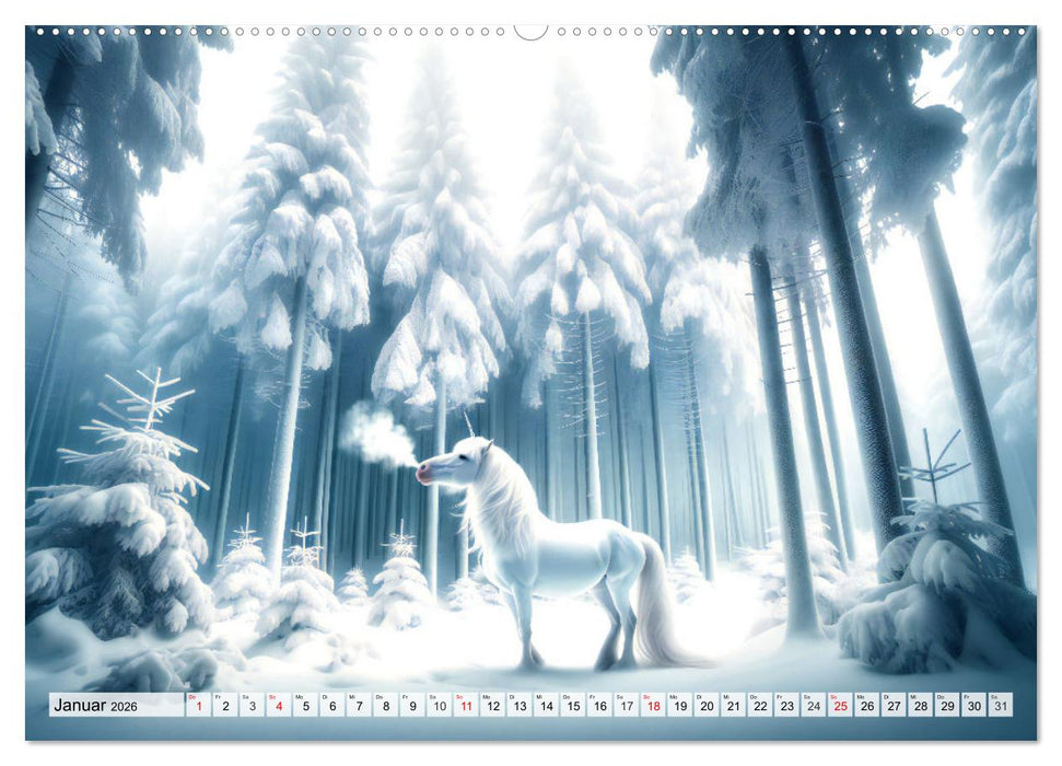Mystische Einhörner - Jahreszeiten im Einhornland (CALVENDO Premium Wandkalender 2026)