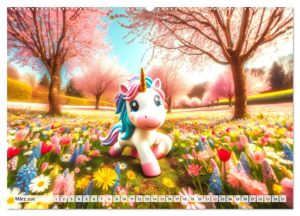 Mystische Einhörner - Jahreszeiten im Einhornland (CALVENDO Premium Wandkalender 2026)