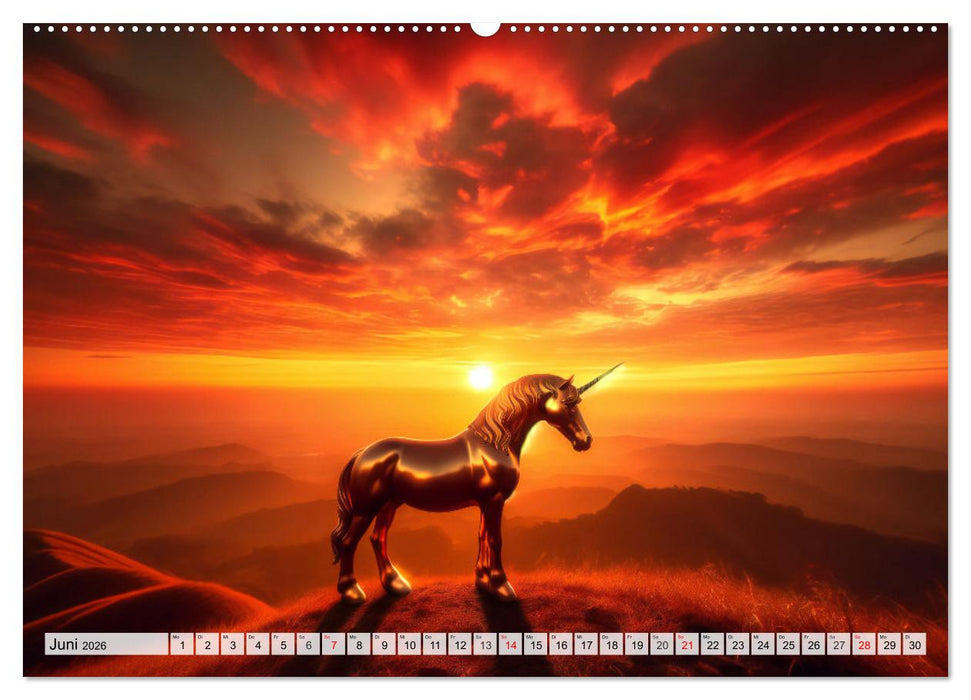 Mystische Einhörner - Jahreszeiten im Einhornland (CALVENDO Premium Wandkalender 2026)