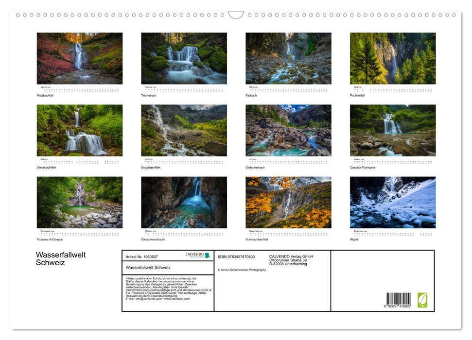 Wasserfallwelt Schweiz (CALVENDO Wandkalender 2026)