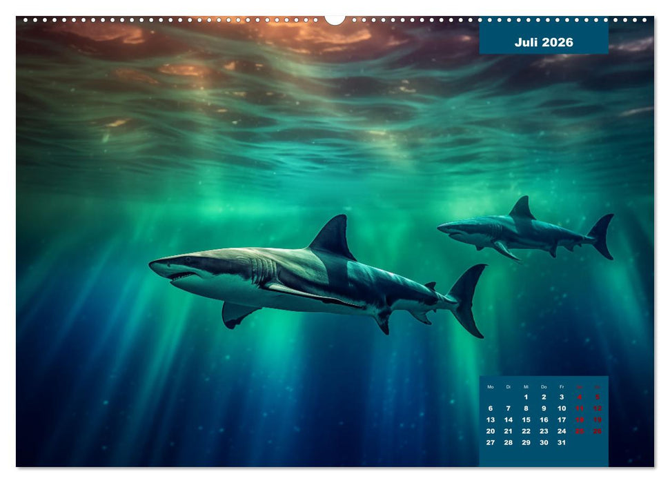 Stille Giganten - KI-generierte Hai-Impressionen (CALVENDO Premium Wandkalender 2026)