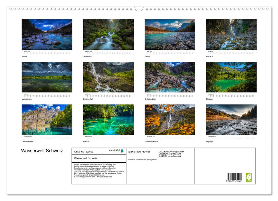 Wasserwelt Schweiz (CALVENDO Wandkalender 2026)