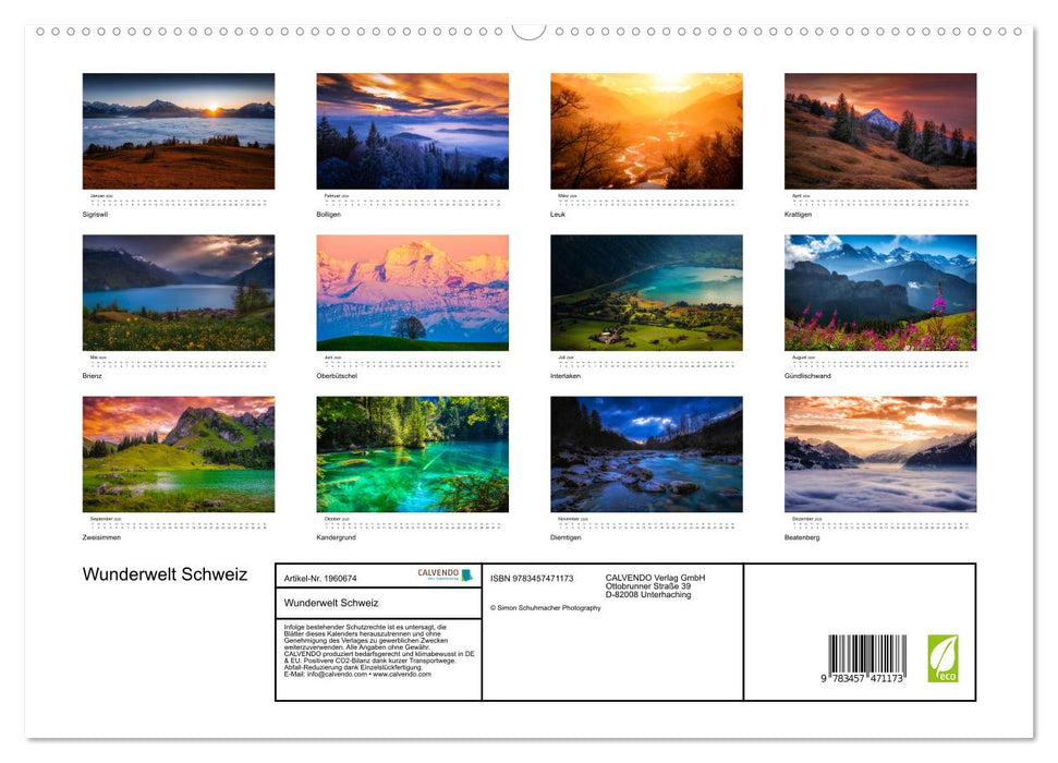 Wunderwelt Schweiz (CALVENDO Premium Wandkalender 2026)