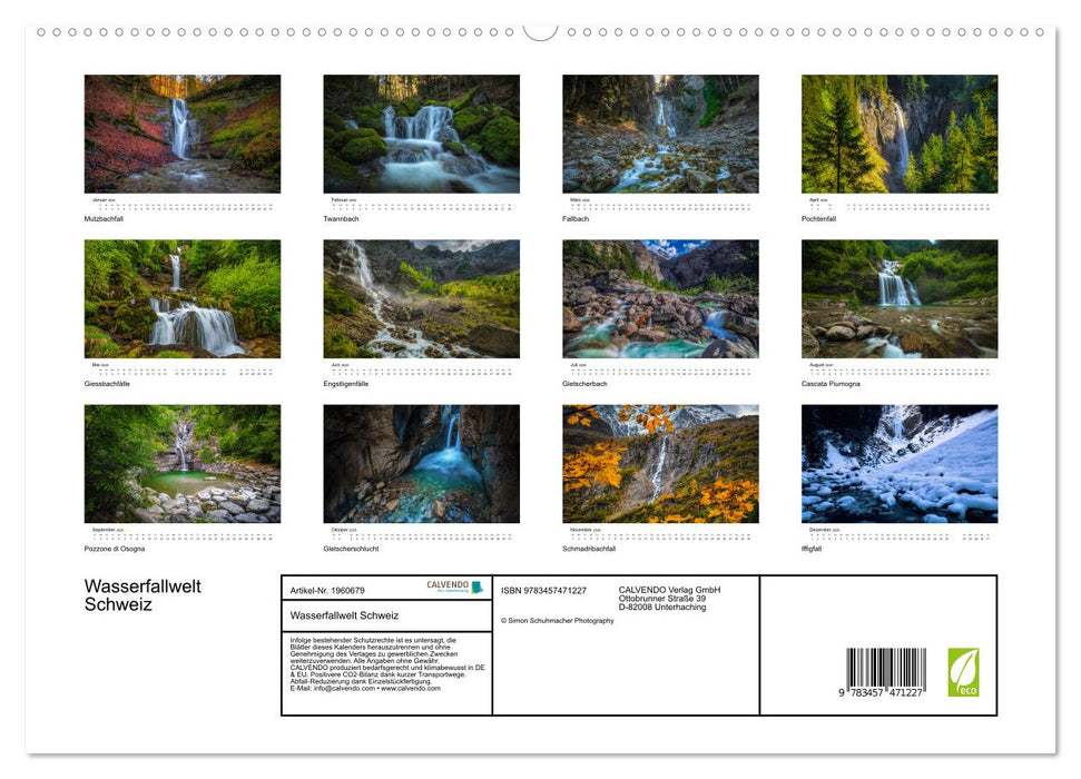Wasserfallwelt Schweiz (CALVENDO Premium Wandkalender 2026)
