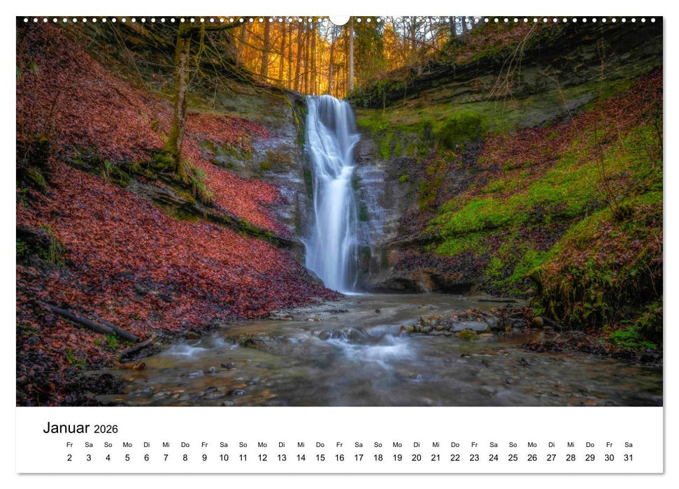 Wasserfallwelt Schweiz (CALVENDO Premium Wandkalender 2026)