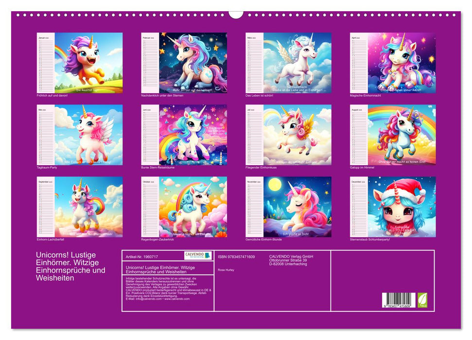 Unicorns! Lustige Einhörner. Witzige Einhornsprüche und Weisheiten (CALVENDO Wandkalender 2026)