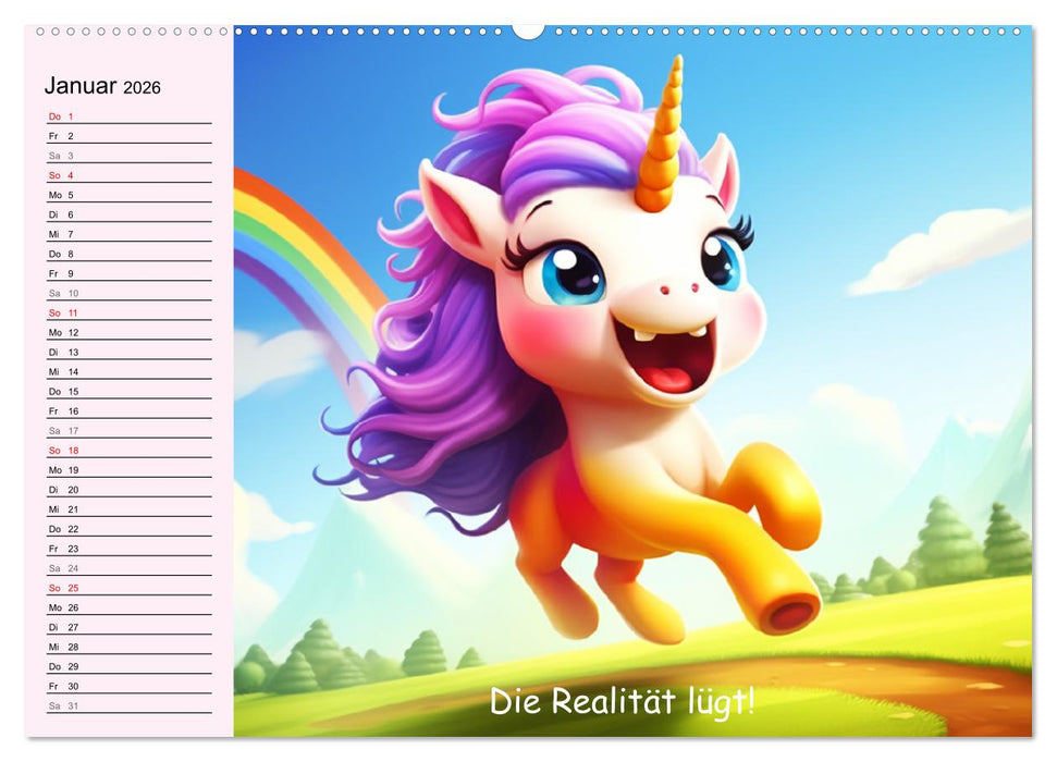 Unicorns! Lustige Einhörner. Witzige Einhornsprüche und Weisheiten (CALVENDO Wandkalender 2026)
