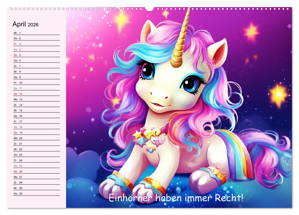 Unicorns! Lustige Einhörner. Witzige Einhornsprüche und Weisheiten (CALVENDO Wandkalender 2026)