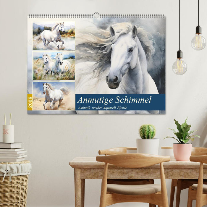 Anmutige Schimmel. Ästhetik weißer Aquarell-Pferde (CALVENDO Wandkalender 2026)