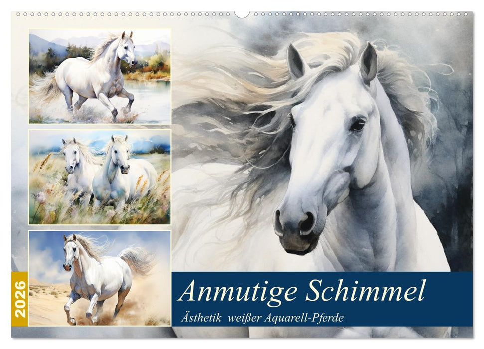 Anmutige Schimmel. Ästhetik weißer Aquarell-Pferde (CALVENDO Wandkalender 2026)