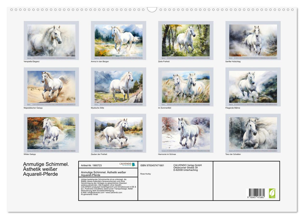 Anmutige Schimmel. Ästhetik weißer Aquarell-Pferde (CALVENDO Wandkalender 2026)