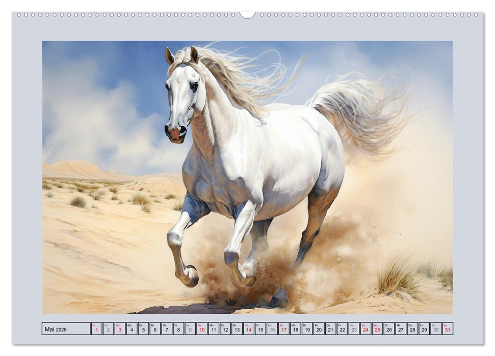Anmutige Schimmel. Ästhetik weißer Aquarell-Pferde (CALVENDO Wandkalender 2026)