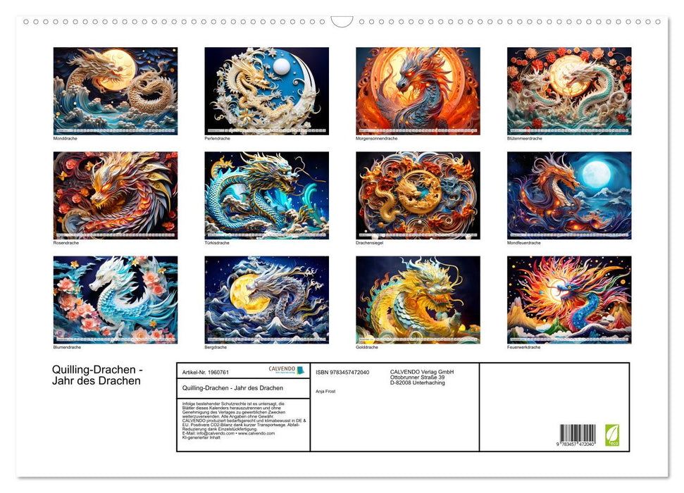 Quilling-Drachen - Jahr des Drachen (CALVENDO Wandkalender 2026)