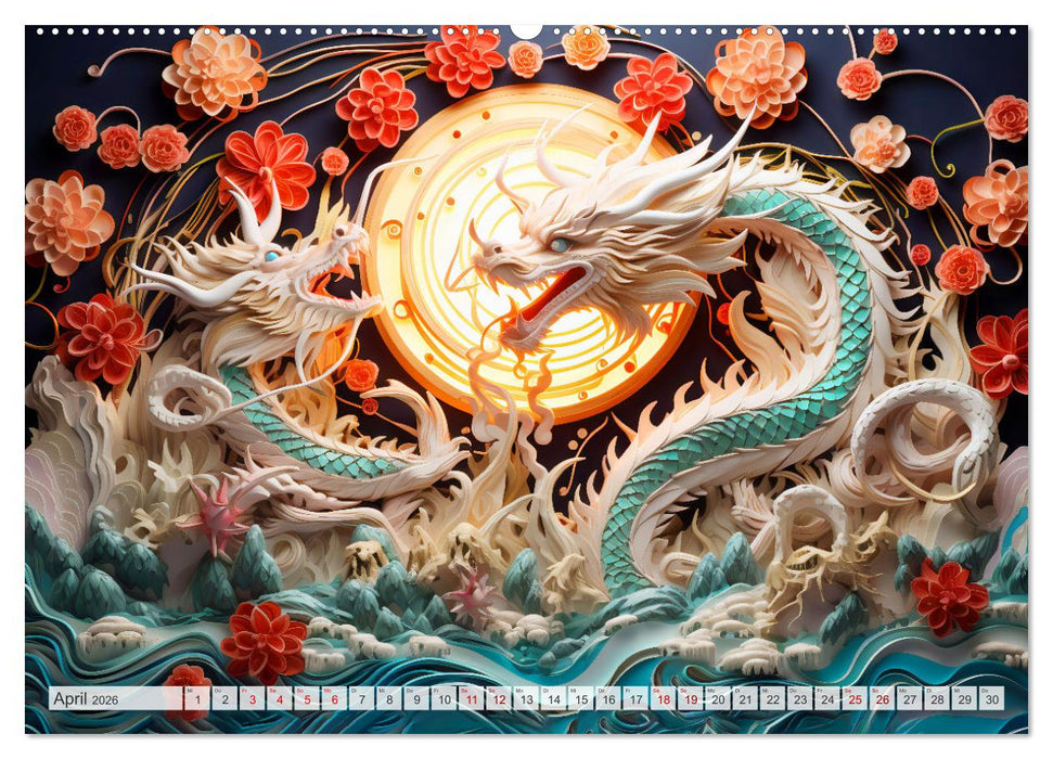 Quilling-Drachen - Jahr des Drachen (CALVENDO Wandkalender 2026)