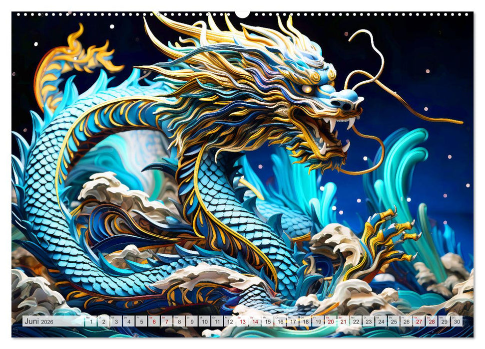 Quilling-Drachen - Jahr des Drachen (CALVENDO Wandkalender 2026)