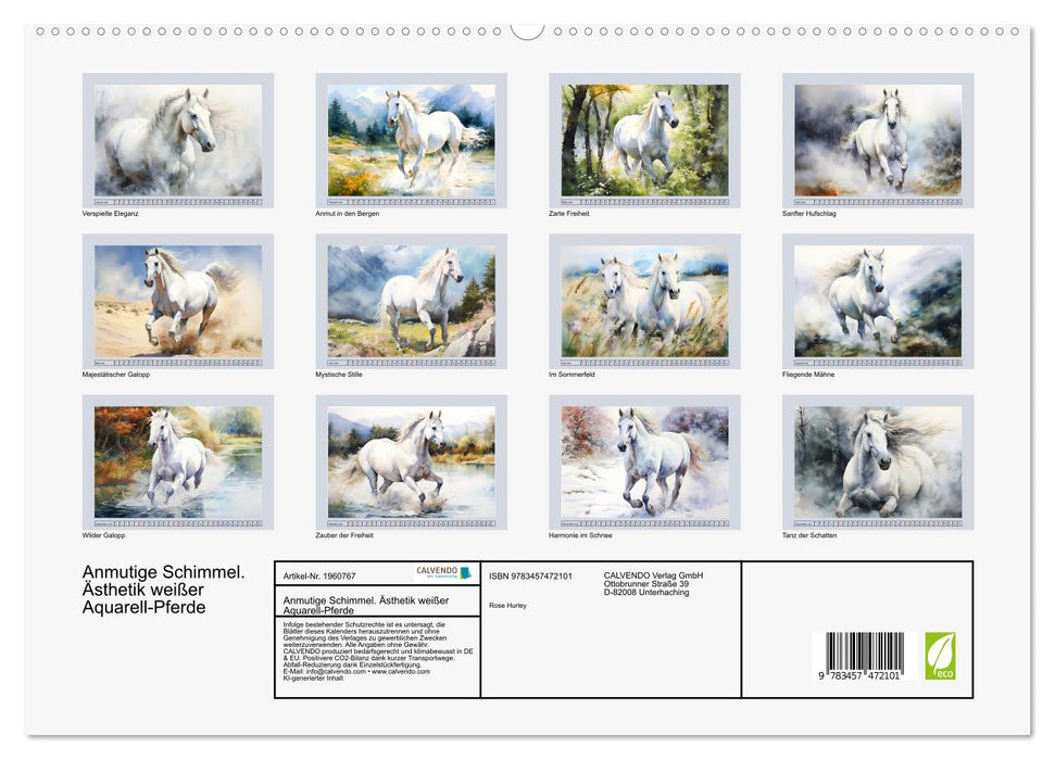 Anmutige Schimmel. Ästhetik weißer Aquarell-Pferde (CALVENDO Premium Wandkalender 2026)