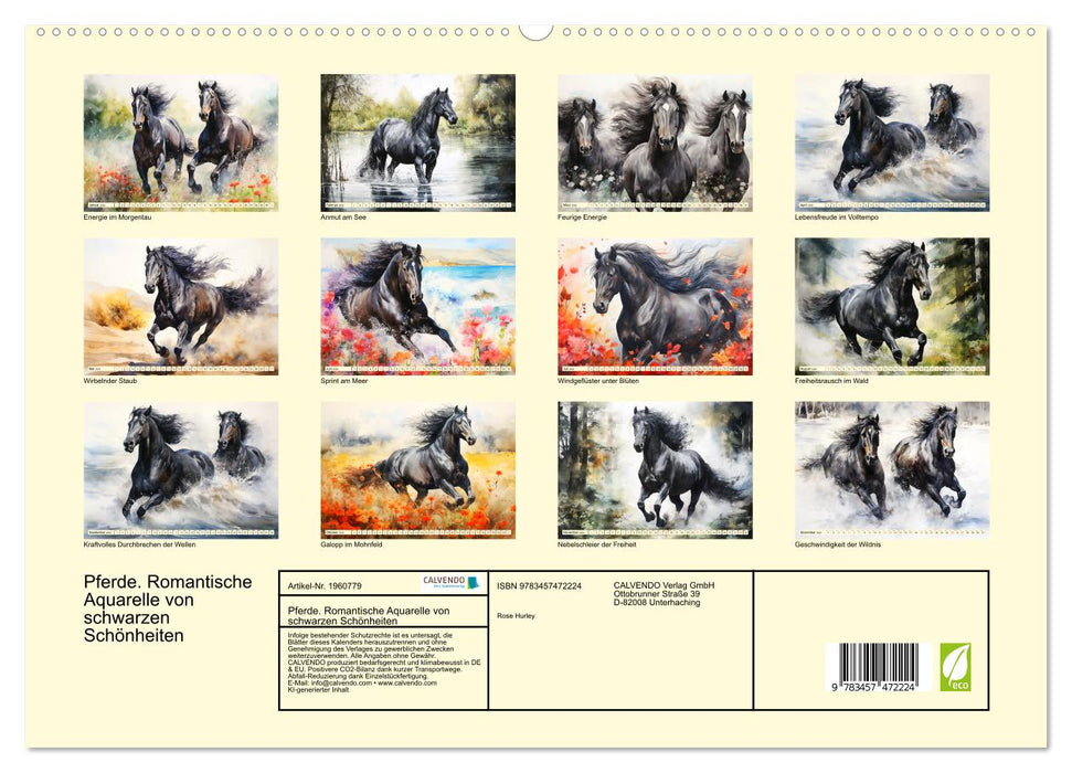 Pferde. Romantische Aquarelle von schwarzen Schönheiten (CALVENDO Premium Wandkalender 2026)