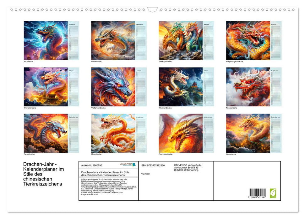 Drachen-Jahr - Kalenderplaner im Stile des chinesischen Tierkreiszeichens (CALVENDO Wandkalender 2026)