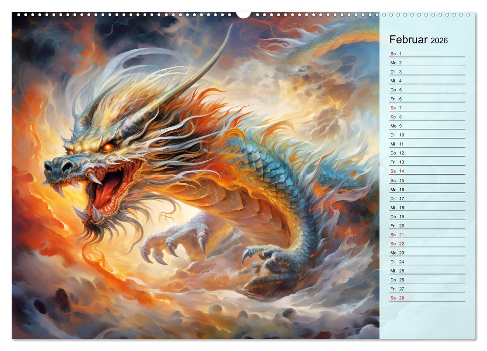 Drachen-Jahr - Kalenderplaner im Stile des chinesischen Tierkreiszeichens (CALVENDO Wandkalender 2026)