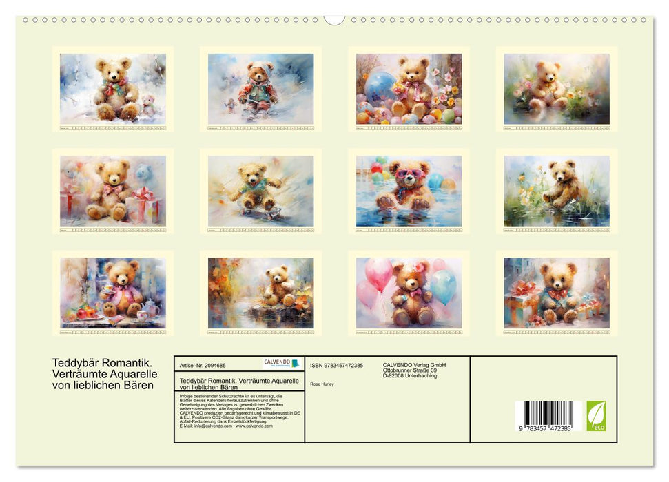 Teddybär Romantik. Verträumte Aquarelle von lieblichen Bären (CALVENDO Premium Wandkalender 2026)