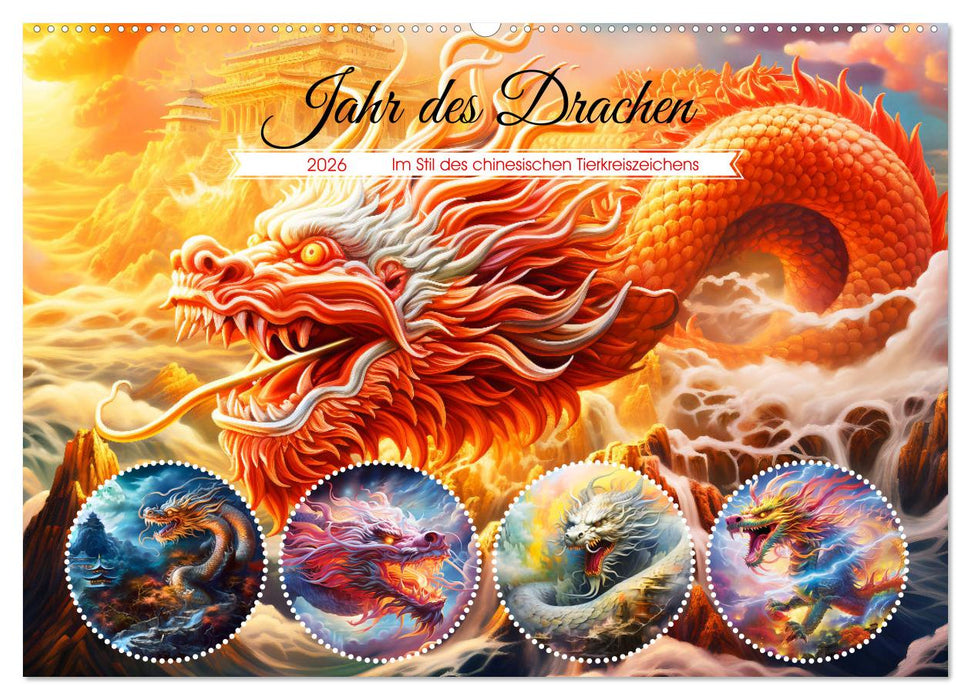 Jahr des Drachen - Im Stil des chinesischen Tierkreiszeichens (CALVENDO Wandkalender 2026)