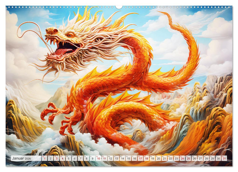 Jahr des Drachen - Im Stil des chinesischen Tierkreiszeichens (CALVENDO Wandkalender 2026)