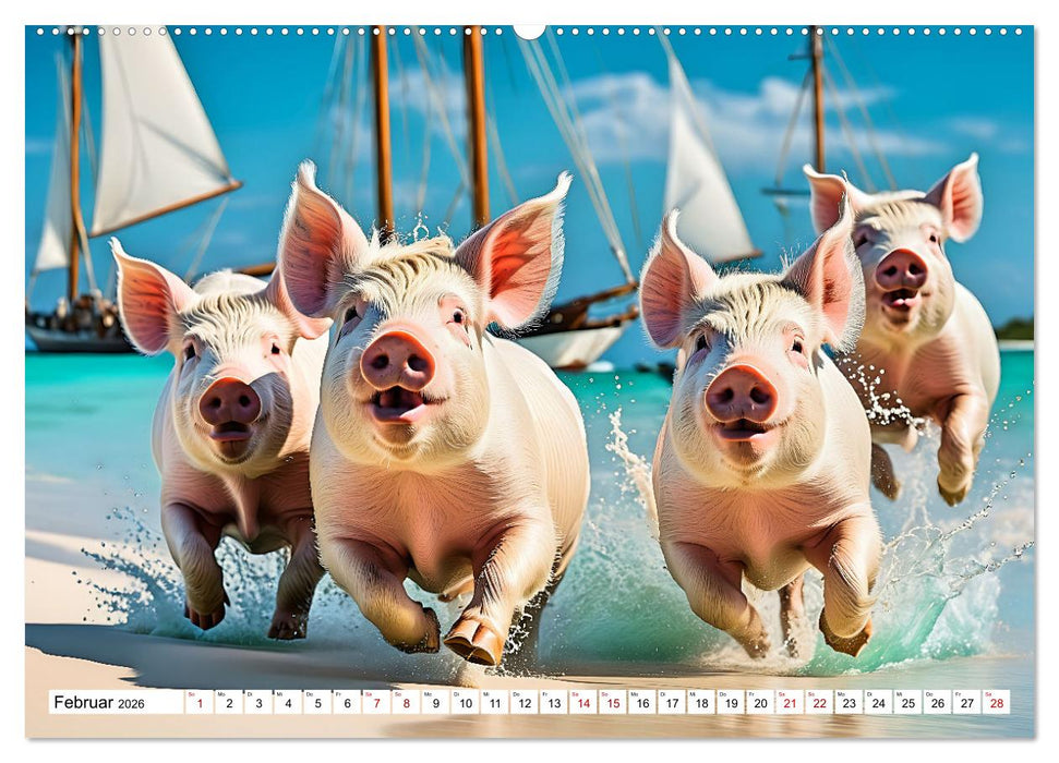 Schwimmende Schweine im Paradies (CALVENDO Premium Wandkalender 2026)