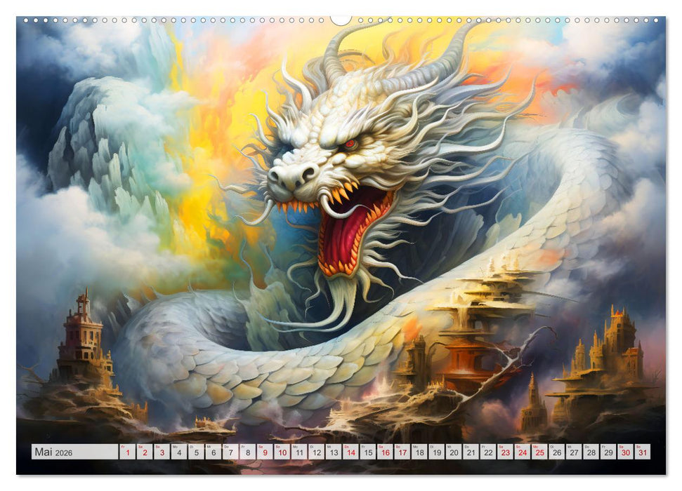 Jahr des Drachen - Im Stil des chinesischen Tierkreiszeichens (CALVENDO Premium Wandkalender 2026)