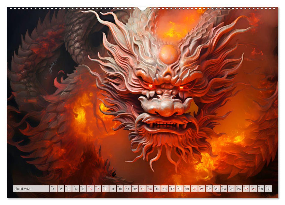 Jahr des Drachen - Im Stil des chinesischen Tierkreiszeichens (CALVENDO Premium Wandkalender 2026)