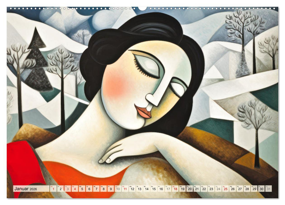 Frauenporträts, kubistisch und bunt (CALVENDO Wandkalender 2026)