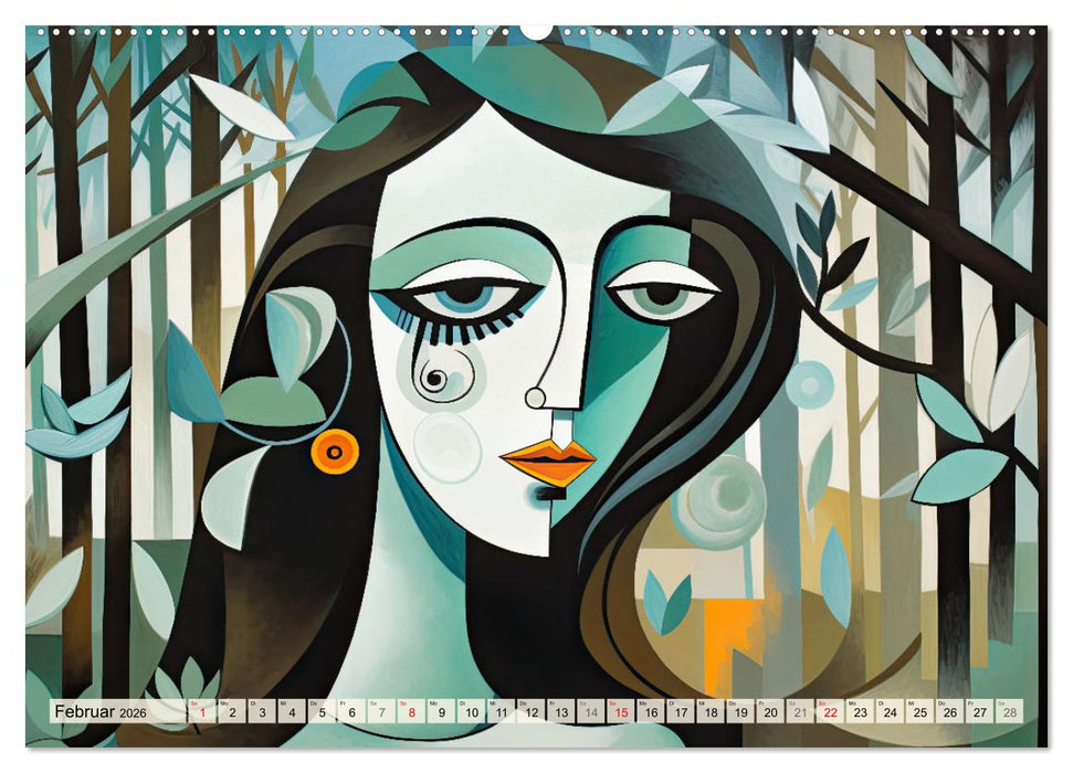 Frauenporträts, kubistisch und bunt (CALVENDO Premium Wandkalender 2026)