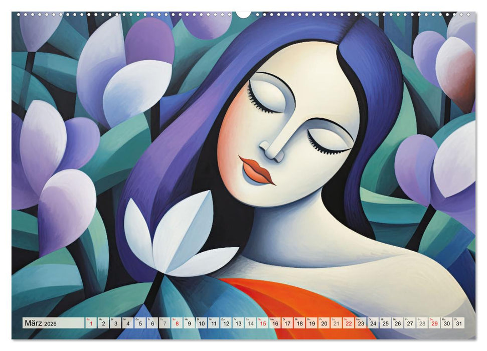 Frauenporträts, kubistisch und bunt (CALVENDO Premium Wandkalender 2026)