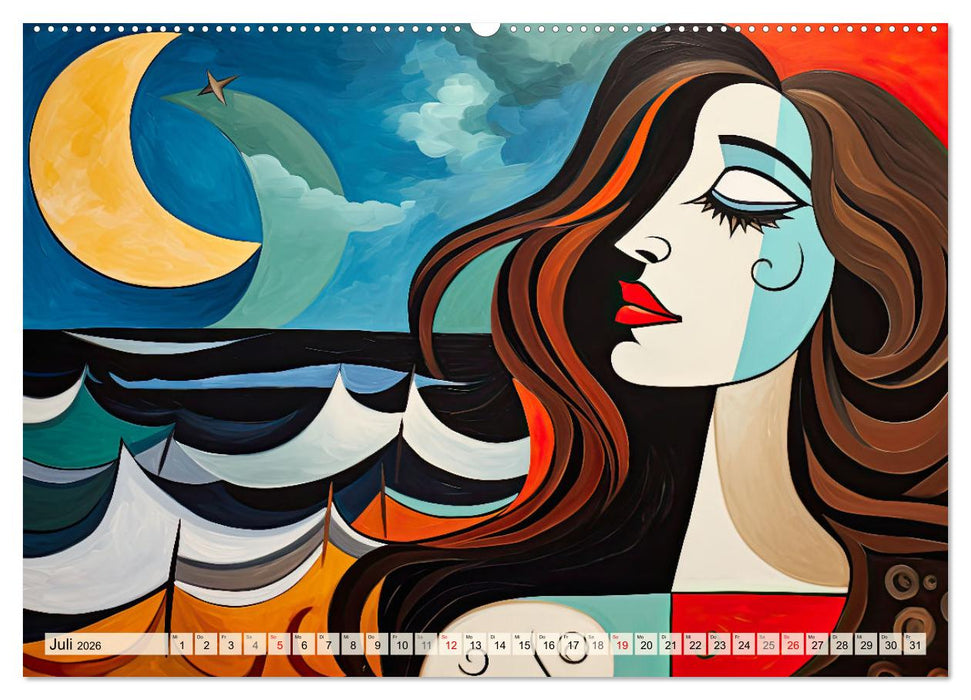 Frauenporträts, kubistisch und bunt (CALVENDO Premium Wandkalender 2026)