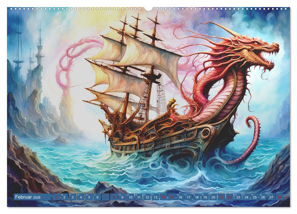 Fantasie-Drachensegelschiffe (CALVENDO Premium Wandkalender 2026)
