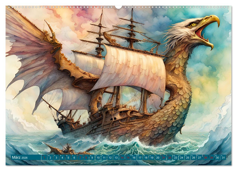 Fantasie-Drachensegelschiffe (CALVENDO Premium Wandkalender 2026)