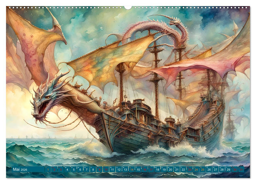 Fantasie-Drachensegelschiffe (CALVENDO Premium Wandkalender 2026)
