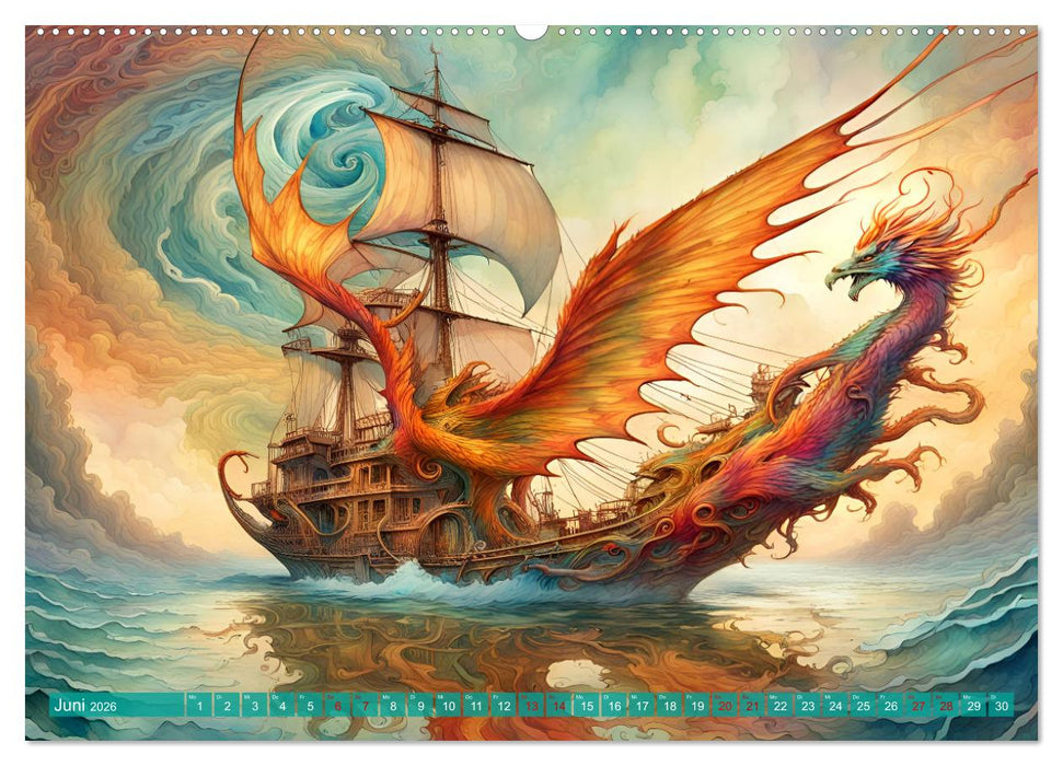 Fantasie-Drachensegelschiffe (CALVENDO Premium Wandkalender 2026)