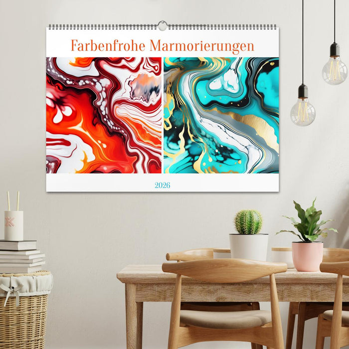 Farbenfrohe Marmorierungen (CALVENDO Wandkalender 2026)