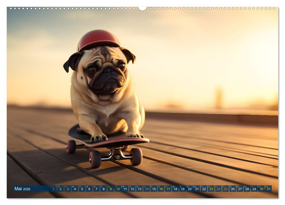 Lustige Mops-Hunde: Die charmanten Meister von Chaos und Unfug (CALVENDO Wandkalender 2026)