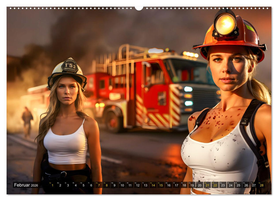 Sexy Feuerwehrfrauen: Hitzige Heldinnen zwischen Lippenstift und Löscheinsatz (CALVENDO Wandkalender 2026)