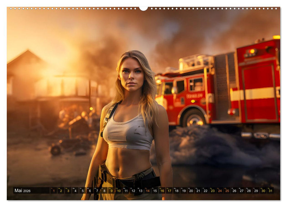 Sexy Feuerwehrfrauen: Hitzige Heldinnen zwischen Lippenstift und Löscheinsatz (CALVENDO Premium Wandkalender 2026)