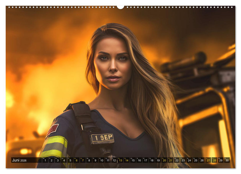 Sexy Feuerwehrfrauen: Hitzige Heldinnen zwischen Lippenstift und Löscheinsatz (CALVENDO Premium Wandkalender 2026)