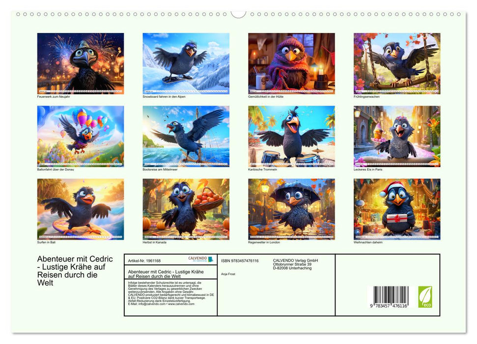 Abenteuer mit Cedric - Lustige Krähe auf Reisen durch die Welt (CALVENDO Premium Wandkalender 2026)