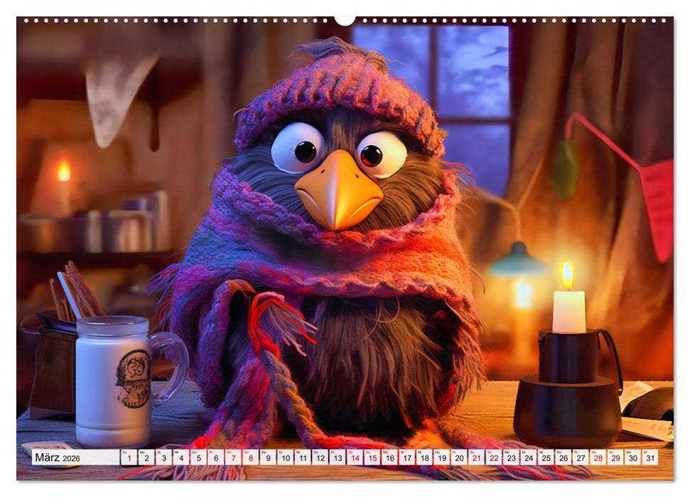 Abenteuer mit Cedric - Lustige Krähe auf Reisen durch die Welt (CALVENDO Premium Wandkalender 2026)