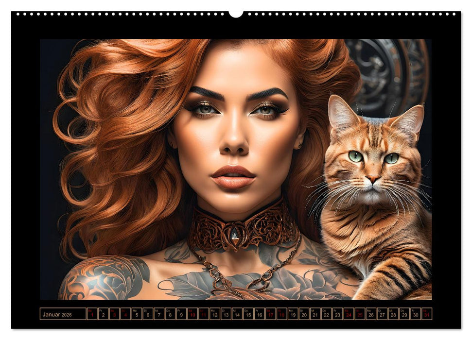 Geheimnisvolle Katzenfrauen (CALVENDO Premium Wandkalender 2026)