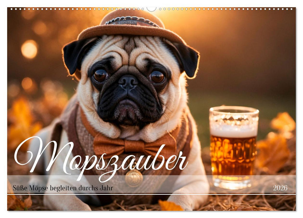 Mopszauber - Süße Möpse begleiten durchs Jahr (CALVENDO Wandkalender 2026)