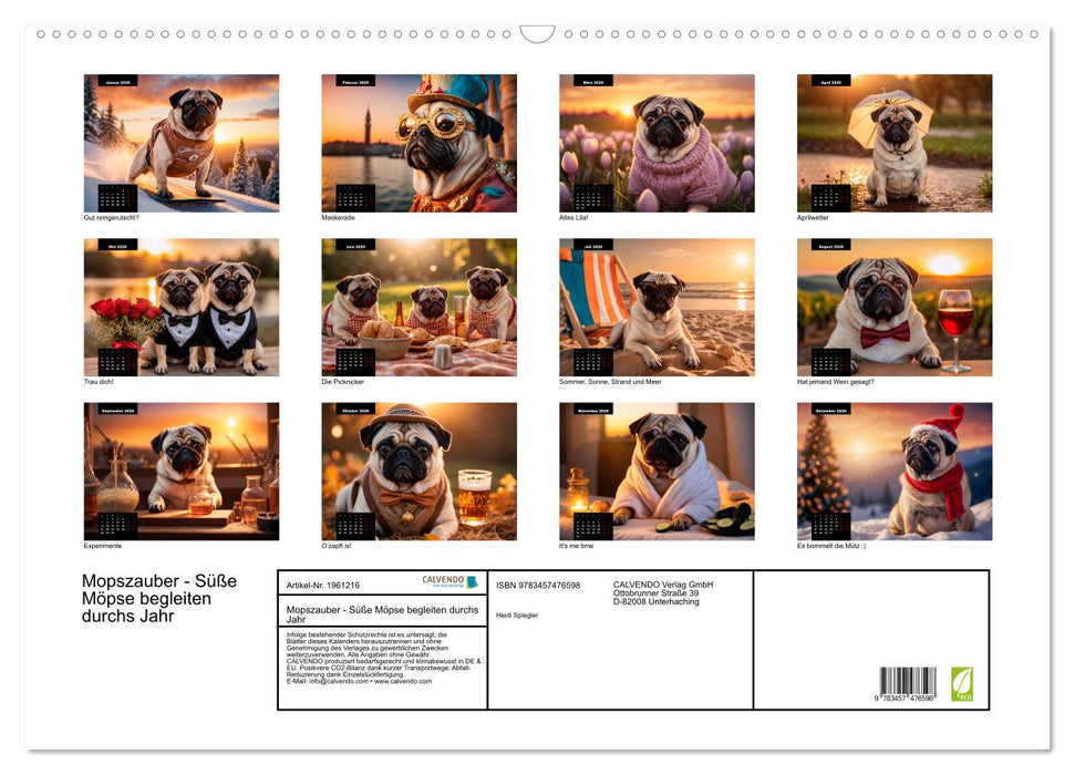 Mopszauber - Süße Möpse begleiten durchs Jahr (CALVENDO Wandkalender 2026)