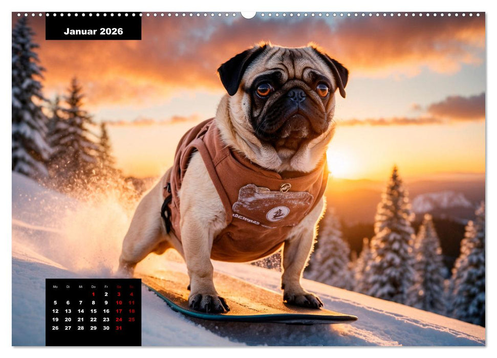 Mopszauber - Süße Möpse begleiten durchs Jahr (CALVENDO Wandkalender 2026)